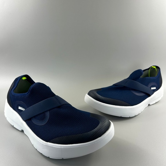 Oofos Oomg Mesh Low Men Size 12.5 Blue White Slip On Comfort Recovery Shoes NEW - Picture 2 of 6